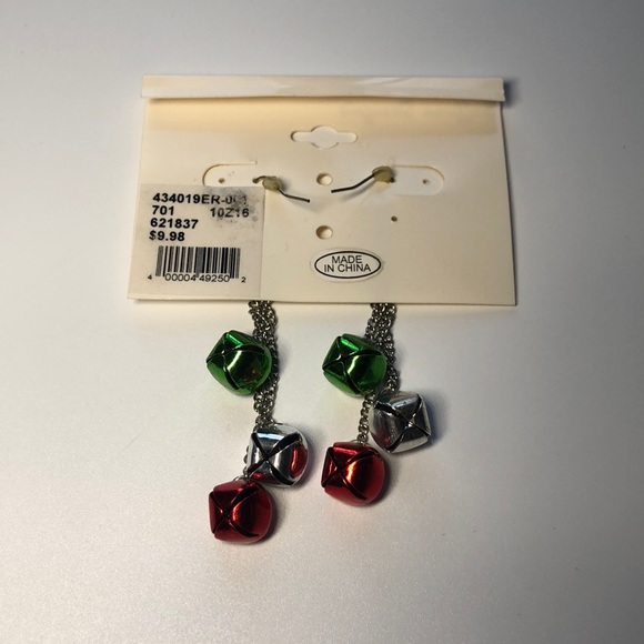 Christmas Bells Earrings Jingle Jangle Red Green - Picture 6 of 6